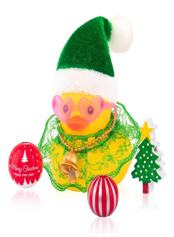 wonuu Christmas Rubber Duck Car Ornaments Car Decorations Christmas Accessories Santa Hat Skirt and Wind Bell, Golden-Lace Dress - Image 1